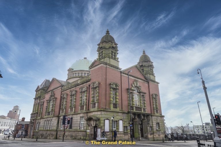 Outside view of The Grand Palace, Wolverhampton, featuring its impressive facade and surrounding area.